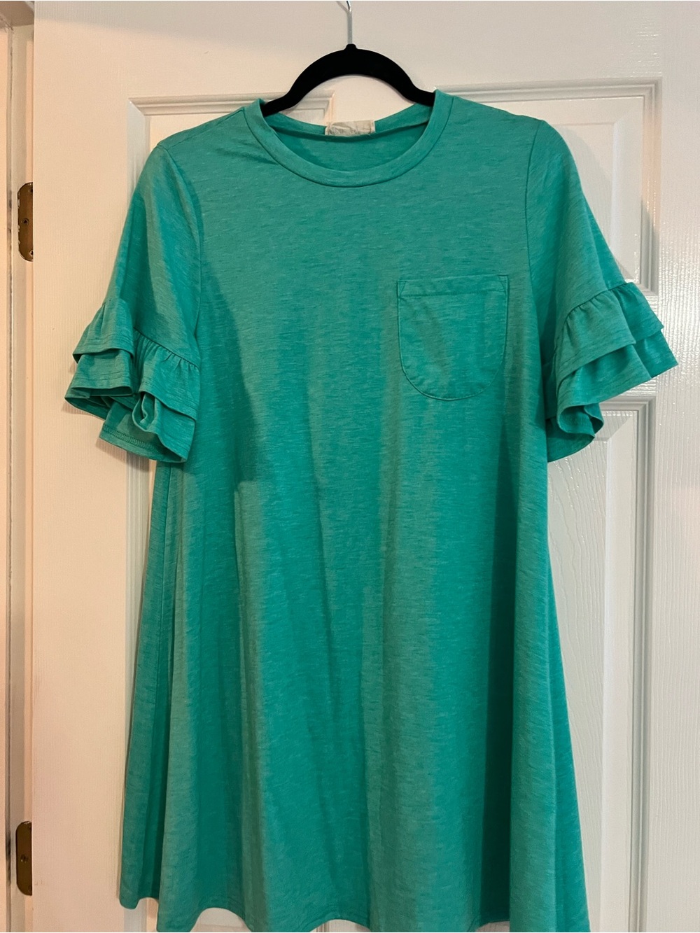 Ruffled Sleeve Mini Dress in Teal - Picture 1 of 2